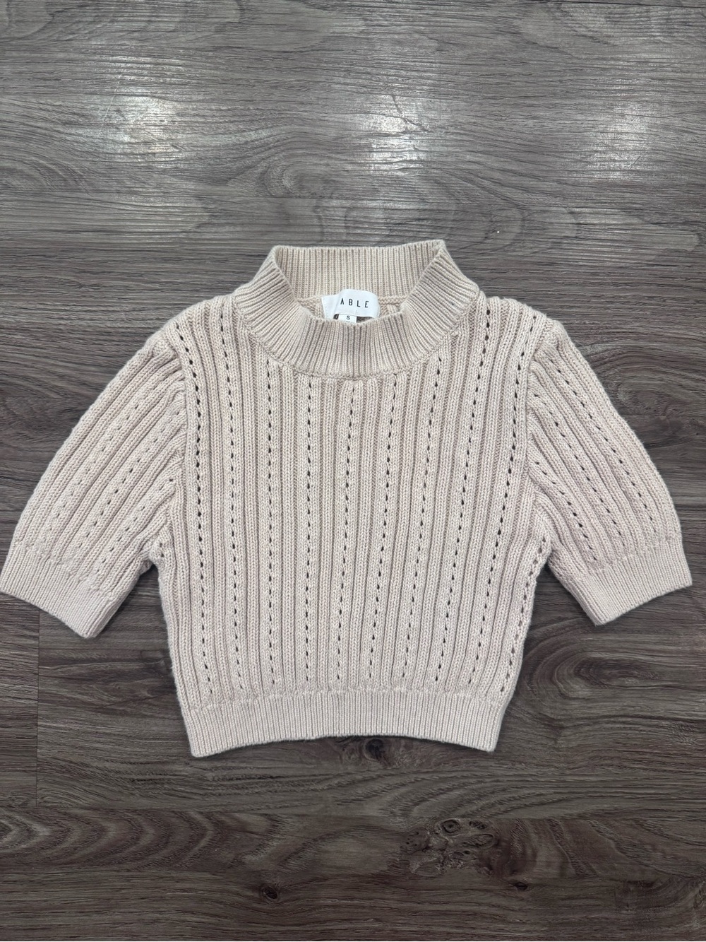 Cream Short-Sleeve Knit Sweater